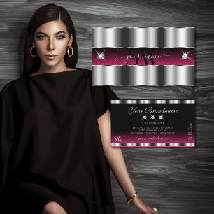 Carte De Visite Diamètre Chic Argent Rose Noir Étincelant Initiale