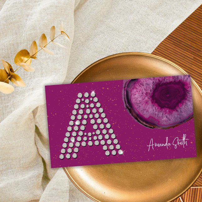 Carte De Visite Diamètre Plum Purple Agate Lettre initiale Monogra (Front)