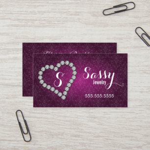 Carte De Visite Diamond Coeur Bijoux Damask Monogramme