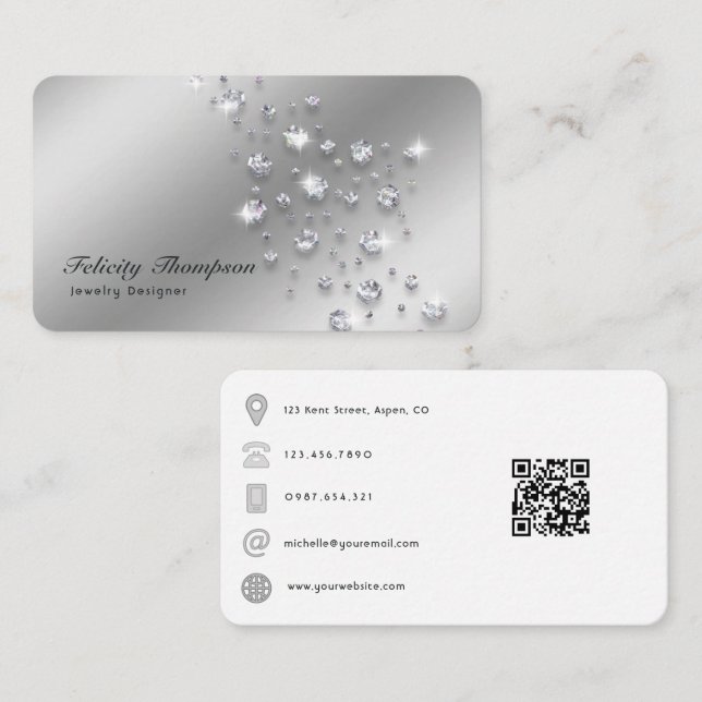 Carte De Visite Diamond Jewelry Designer QR Code (Devant / Derrière)