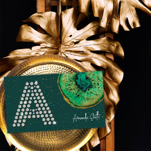 Carte De Visite Diamonds Emerald Agate Initial A Lettre Monogramme