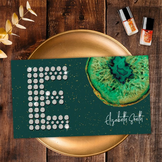 Carte De Visite Diamonds Emerald Agate Lettre E initiale Monogramm (Front)