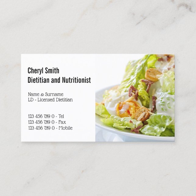 Carte De Visite Diététique saine salade César photo biologique (Devant)