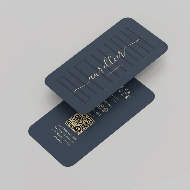 Carte De Visite Diététiste nutritionniste Monogramme moderne bleu  (Dietitian Nutritionist Monogram Modern Dark Blue Business Card
)