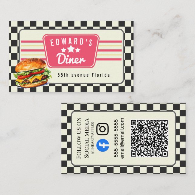Carte De Visite diner américain rétro 1960 1950 milkshake (Devant / Derrière)