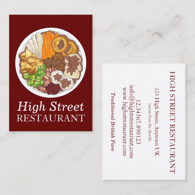 Carte De Visite Dîner de Noël British Sunday Roast Food Pub (Devant / Derrière)