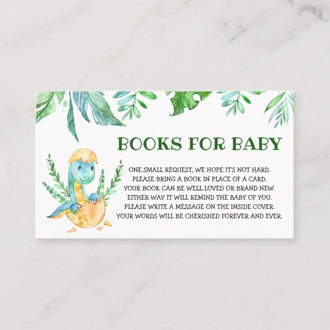 Carte De Visite Dinosaur vert Baby shower Livres pour bébé (Devant)