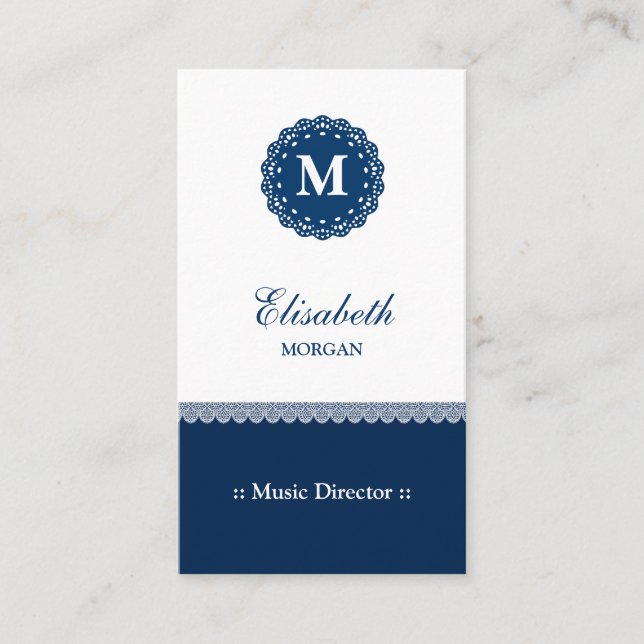 Carte De Visite Directeur musical - Élégant Monogramme de dentelle (Devant)