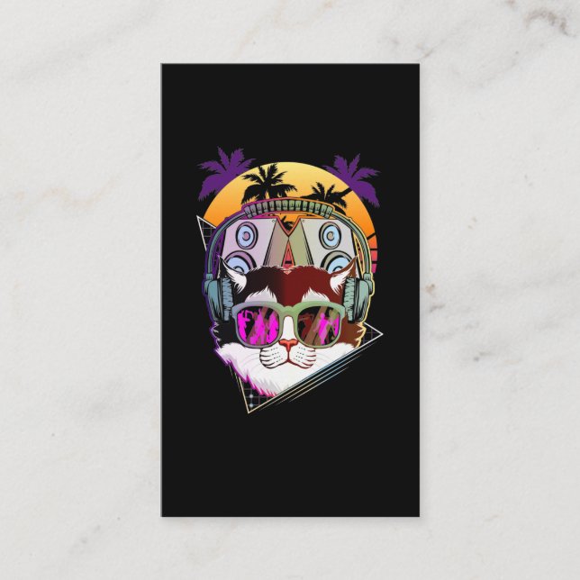 Carte De Visite Disco Cat DJ Vaporwave Music Lover (Devant)