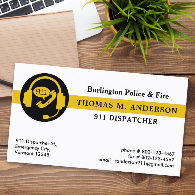 Carte De Visite Dispatcher Custom Modern Emergency Services 911 (Créateur téléchargé)