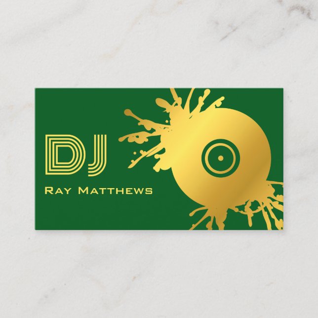 Carte De Visite Disque de musique Abstrait Green Gold DJ (Devant)