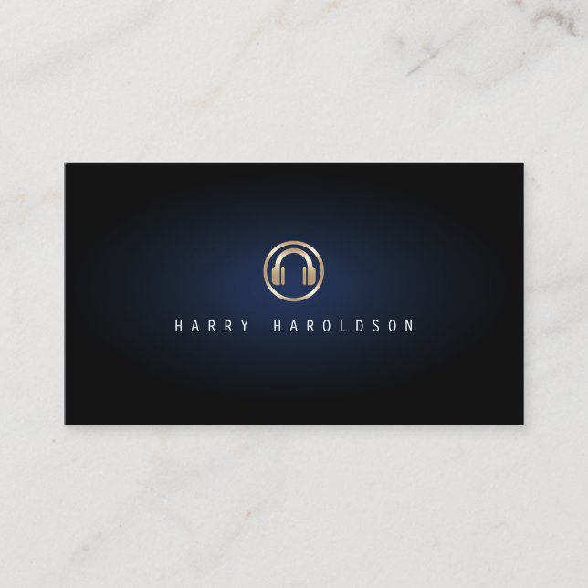 Carte De Visite Disque Jockey Elegant Gold Music Note Icône Blue G (Devant)