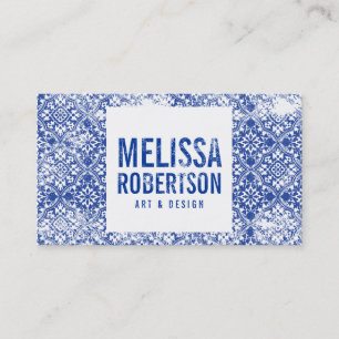 Carte De Visite Distressed Blue Tile Motifs concepteurs