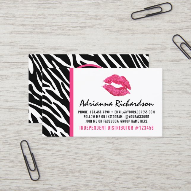 Carte De Visite Distributeur de bâton à lèvres Zebra rose Baiser P (Devant/Arrière en situation)