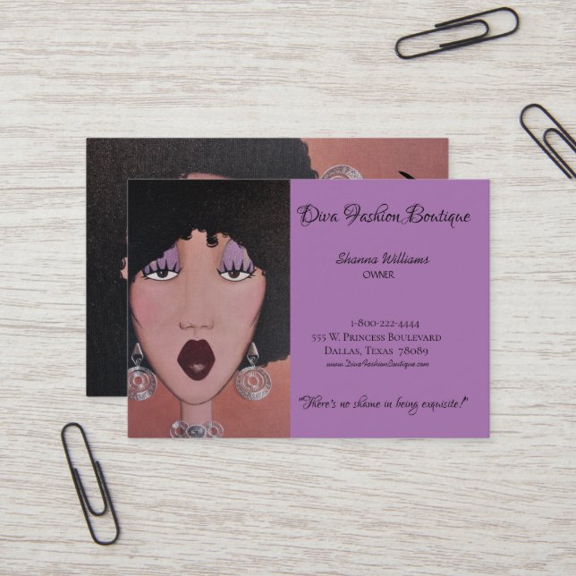 carte de visite "DIVA Fashion Boutique" (Devant/Arrière en situation)