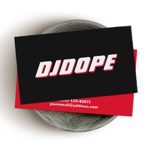 Carte De Visite DJ de Typographie moderne noir blanc et rouge