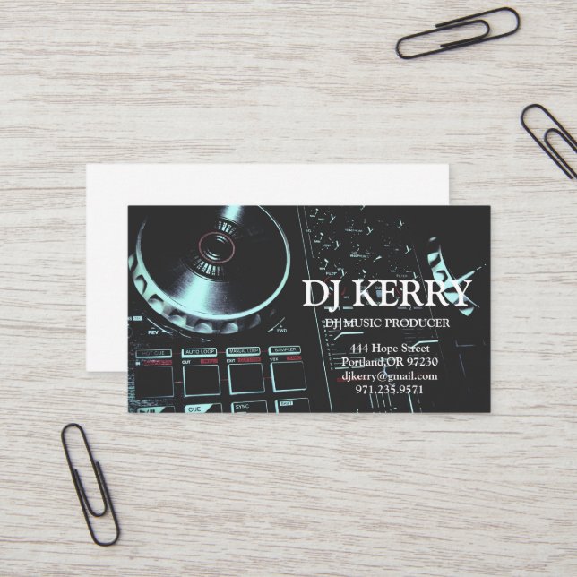 Carte De Visite DJ Disc Jockey Électronique (Devant/Arrière en situation)