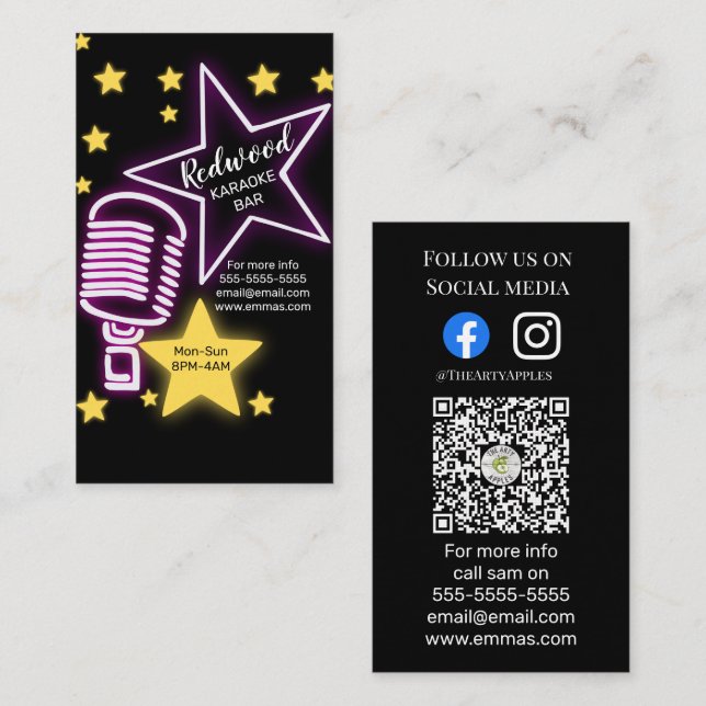 Carte De Visite DJ party planner lueur bâton disco karaoké club (Devant / Derrière)