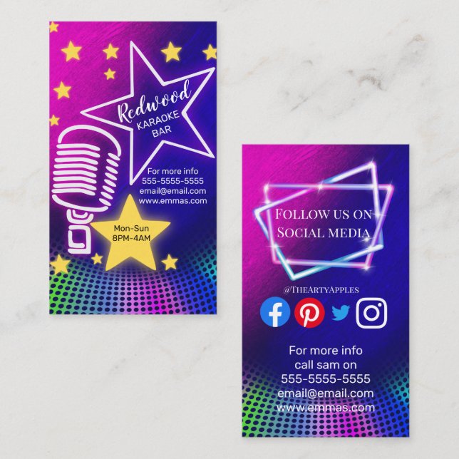Carte De Visite DJ party planner lueur bâton disco karaoké club (Devant / Derrière)