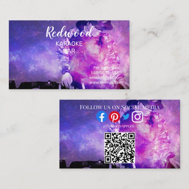 Carte De Visite DJ party planner lueur bâton disco karaoké club Bu (Devant / Derrière)