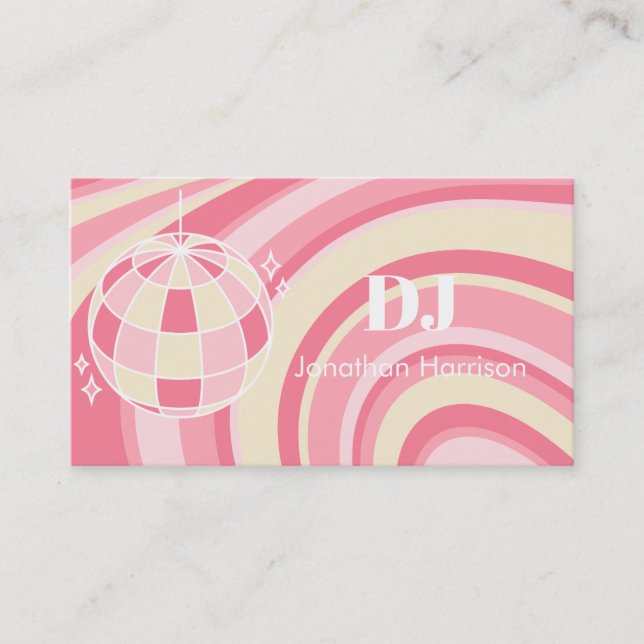 Carte De Visite DJ Retro Super Wave Disco Ball rose (Devant)