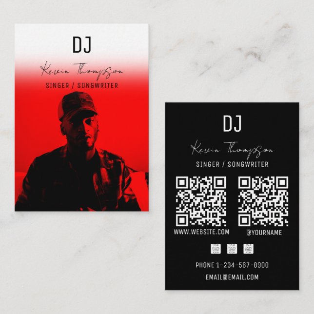 Carte De Visite DJ Singer Songwriter Music 2 QR Code Professional  (Devant / Derrière)