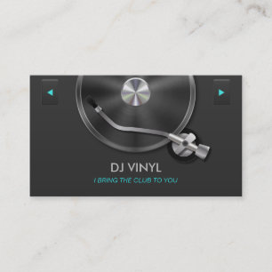 Carte De Visite DJ Tourne-disque Music Moderne Clean Grey & Silver