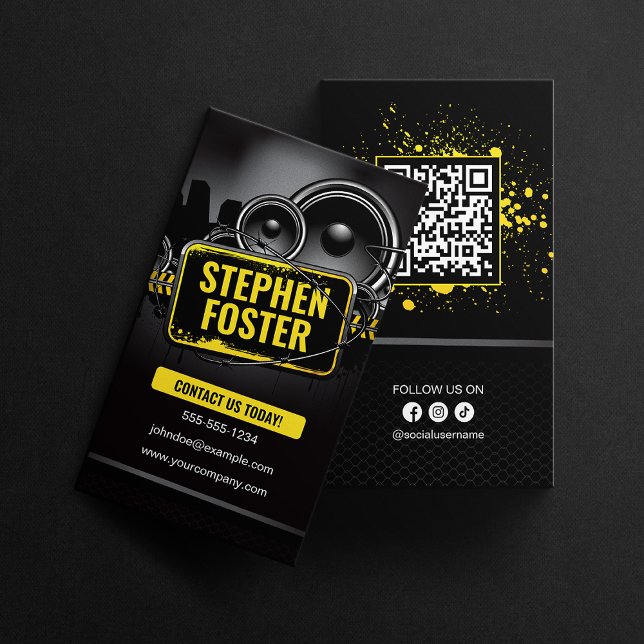 Carte De Visite DJ's Signer Music Producer Black Yellow Splash (Créateur téléchargé)