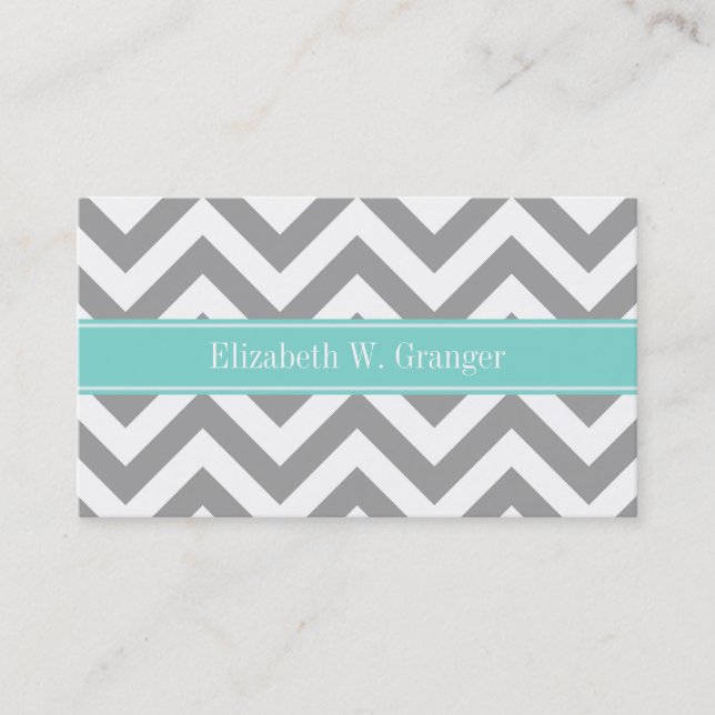 Carte De Visite Dk Gray White LG Chevron Turquoise (Devant)
