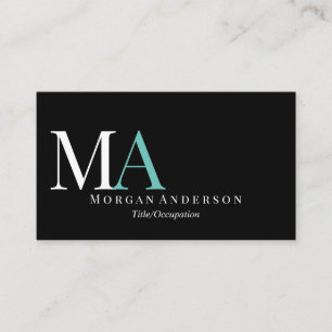 Carte De Visite do-it-yourself Nom du monogramme blanc et Turquois