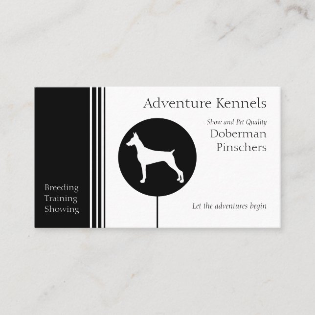Carte De Visite Doberman Pinscher Silhouette moderne Noir Blanc (Devant)