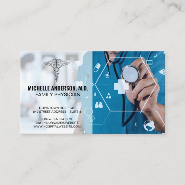 Carte De Visite Docteur | Icônes de médecine hospitalière (Devant)