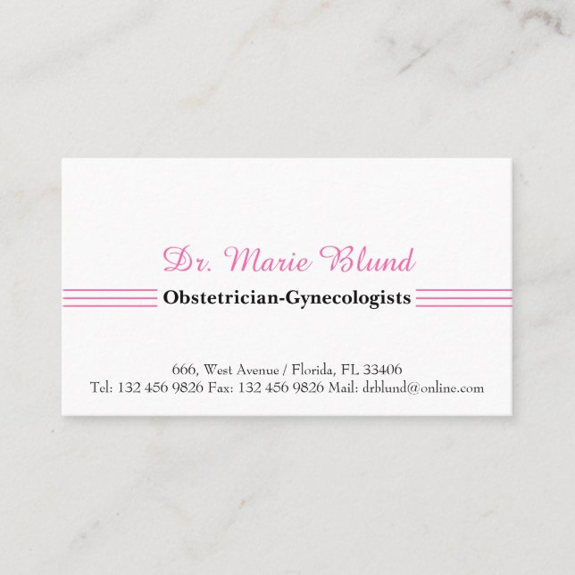 Carte De Visite Docteur obstétricien-gynécologue rose (Devant)