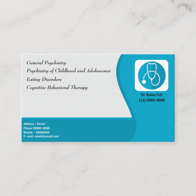 Carte De Visite Docteur psychiatre Logo bleu Grey (Devant)