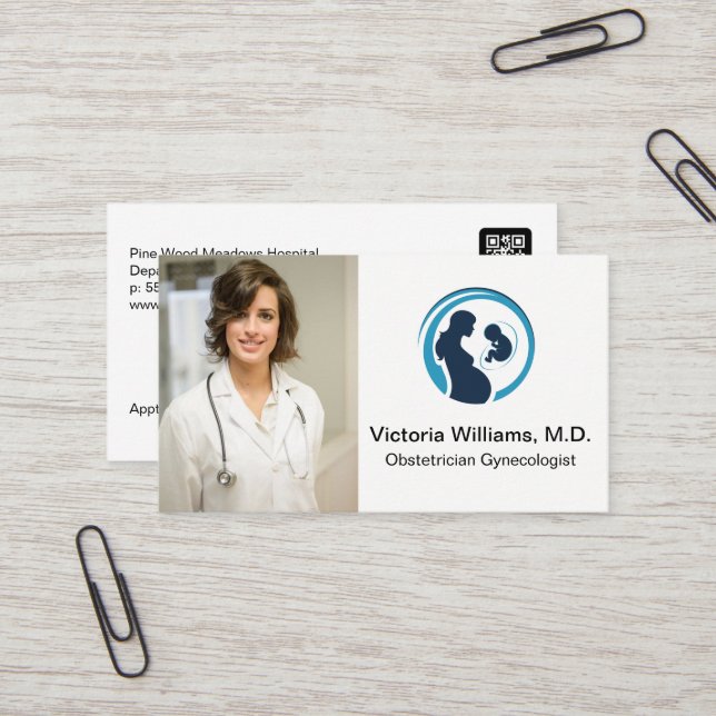 Carte De Visite Docteur Smiling | Logo gynécologue obstétricien (Devant/Arrière en situation)