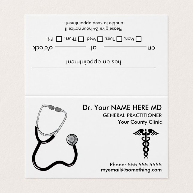 Carte De Visite Docteur Stethoscope White Nomination (Extérieur déplié)
