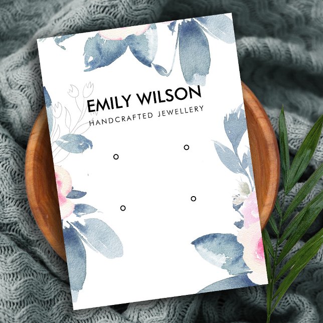 CARTE DE VISITE DOFT BLEU BLEU FLORAL DEUX ÉTOILES AFFICHER LOGO (Créateur téléchargé)