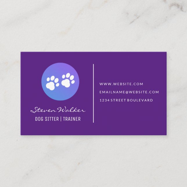 Carte De Visite Dog Paw Prints | Purple (Devant)