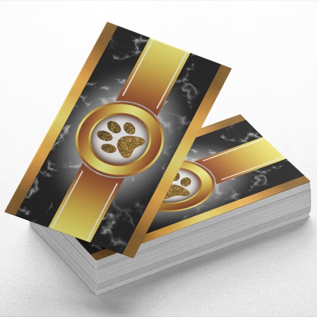 Carte De Visite Dog Walker Black Gold | Soins aux animaux (Créateur téléchargé)