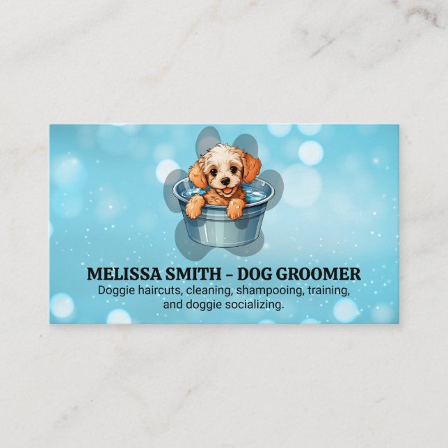 Carte De Visite Doggie mignonne prenant bain | Groomer (Devant)