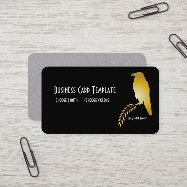 Carte de visite d'oiseaux Black Raven Gold (Devant/Arrière en situation)