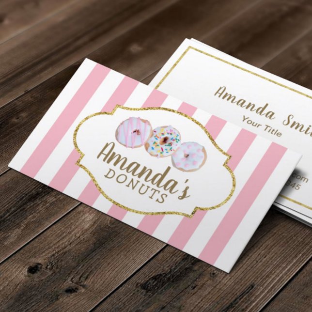 Carte De Visite Donucake Boulangerie pâtisserie Chef Pink Stripes (Créateur téléchargé)