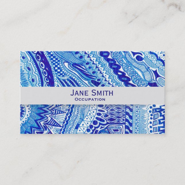 Carte De Visite Doodle blanc et bleu motif moderne tendance (Devant)