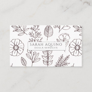 Carte De Visite Doodle Floral Doula Entraînement de naissance blan