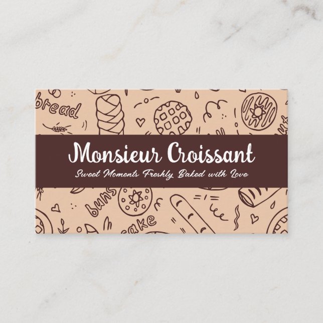 Carte De Visite Doodles d'illustration de boulangerie (Devant)