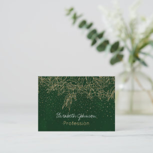 Carte De Visite Doodles et confettis Floraux Or Cute Design Vert