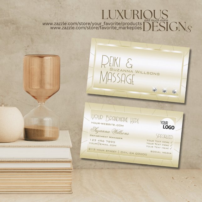 Carte De Visite Doré clair avec diamants et logo Luxe élégant (Créateur téléchargé)