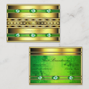 Carte De Visite Doré clinquant avec marbre vert et diamants Faux