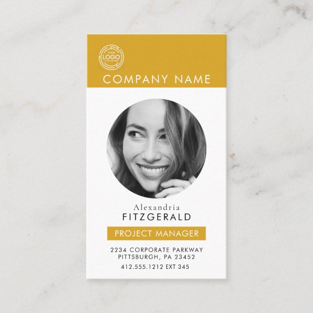 Carte De Visite Doré | Photo moderne noir blanc QR Code (Devant)