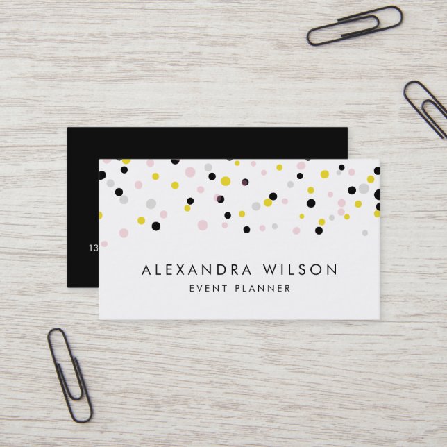 Carte De Visite Dots Confetti Jaune, Rose, Gris et Noir Moderne (Devant/Arrière en situation)